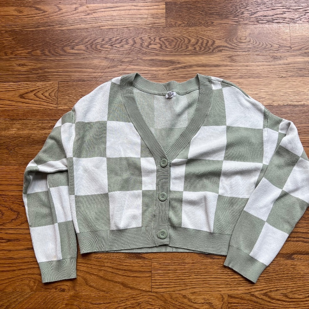Garage Checkered Cardigan – Desert Sage, Size Medium